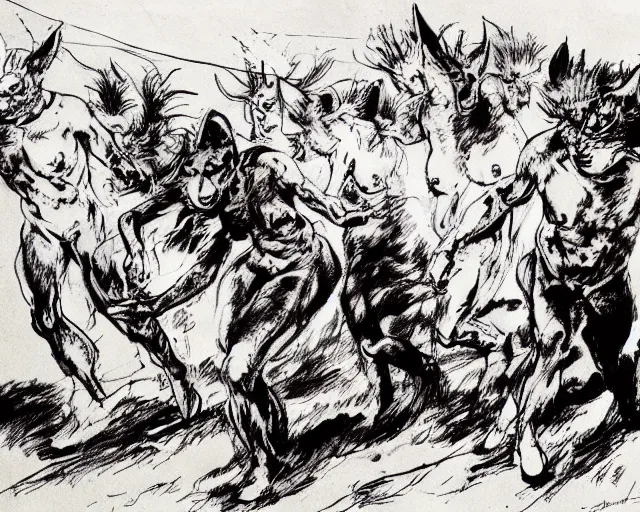 Prompt: Skinwalkers Leaving A Time Portal by Heinrich Kley, detailed