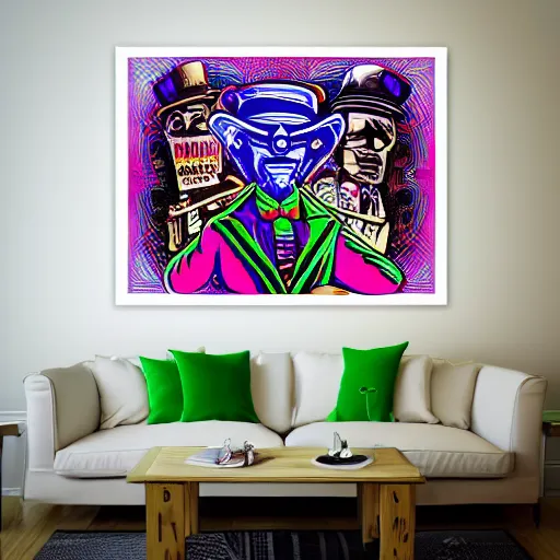 Prompt: the monopoly man dmt psychedelic art