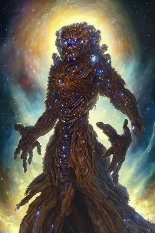 Image similar to beautiful oil painting with high detail of a wise Space ent(with Galaxy Eyes) made of stars and plasma, hybrid from dungeons and dragons and art direction by James Cameron ;by artgerm; wayne reynolds art station; cinematic quality character render; low angle; ultra high quality model; production quality cinema model