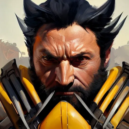 Image similar to Greg Manchess portrait painting of Wolverine as Overwatch character, medium shot, asymmetrical, profile picture, Organic Painting, sunny day, Matte Painting, bold shapes, hard edges, street art, trending on artstation, by Huang Guangjian and Gil Elvgren and Sachin Teng