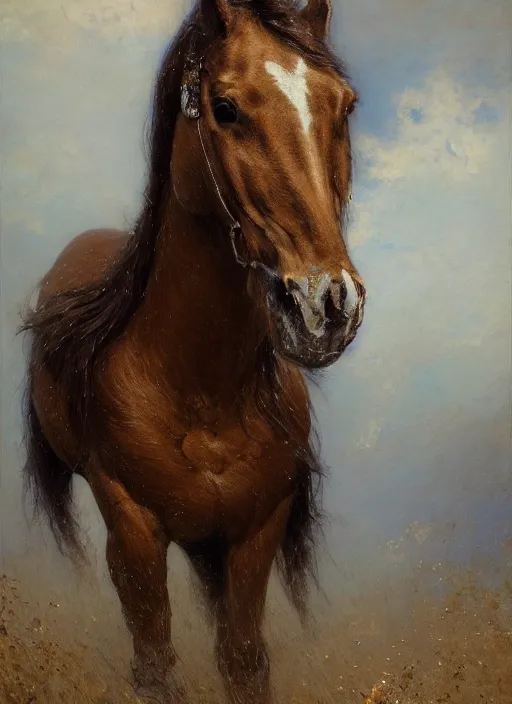 Prompt: portrait of one meadow metal horse by gaston bussiere, anna nikonova aka newmilky, greg rutkowski, yoji shinkawa, yoshitaka amano, tsutomu niehi, moebius, donato giancola, geoffroy thoorens, concept art, trending on artstation, featured on pixiv, cinematic composition, 8 k