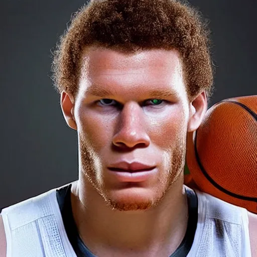 Prompt: “a realistic detailed photo of a guy who is an attractive humanoid who is half robot and half humanoid, who is a male android, basketball player Blake Griffin, shiny skin, posing like a statue, blank stare”