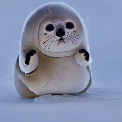 Image similar to a baby harp seal as Eric Cartman in South Park