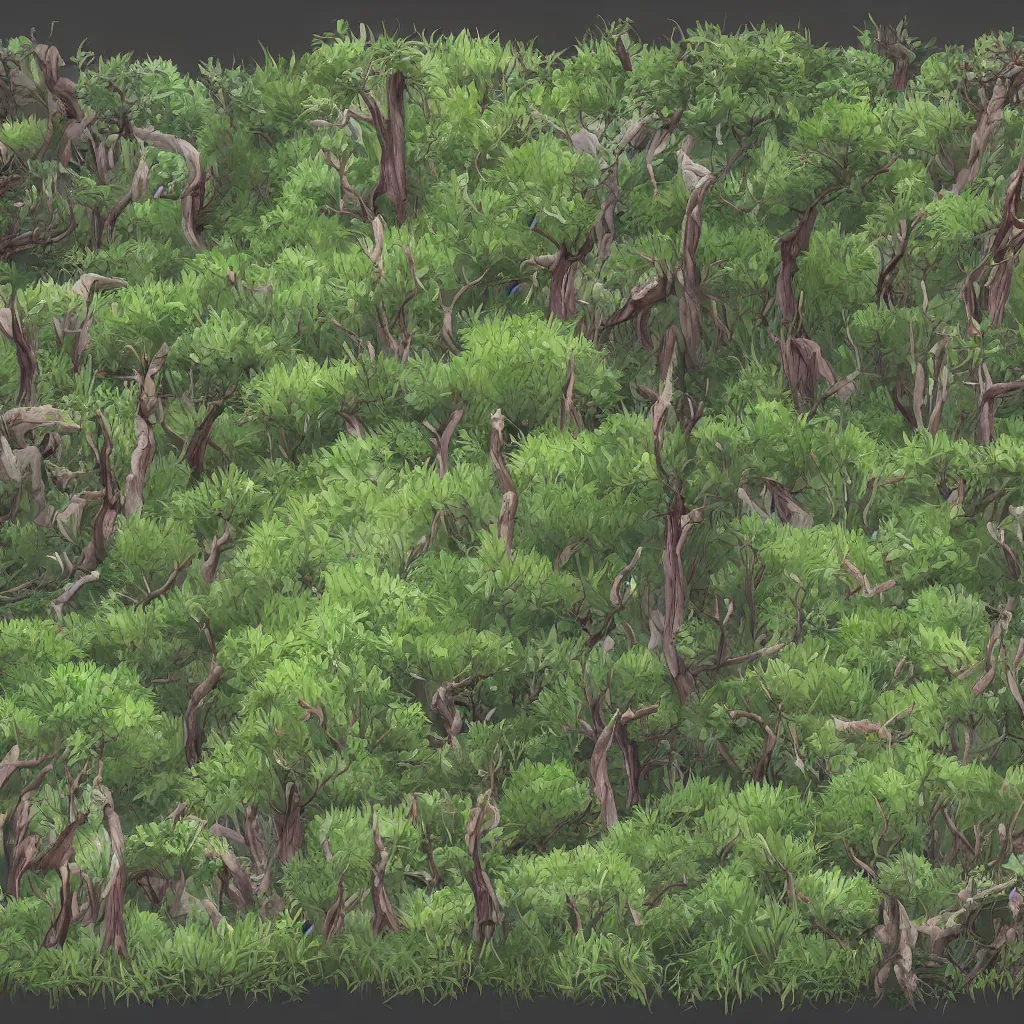 Image similar to lush bushes concept art, detailed diagrams, aesthetic, artstation