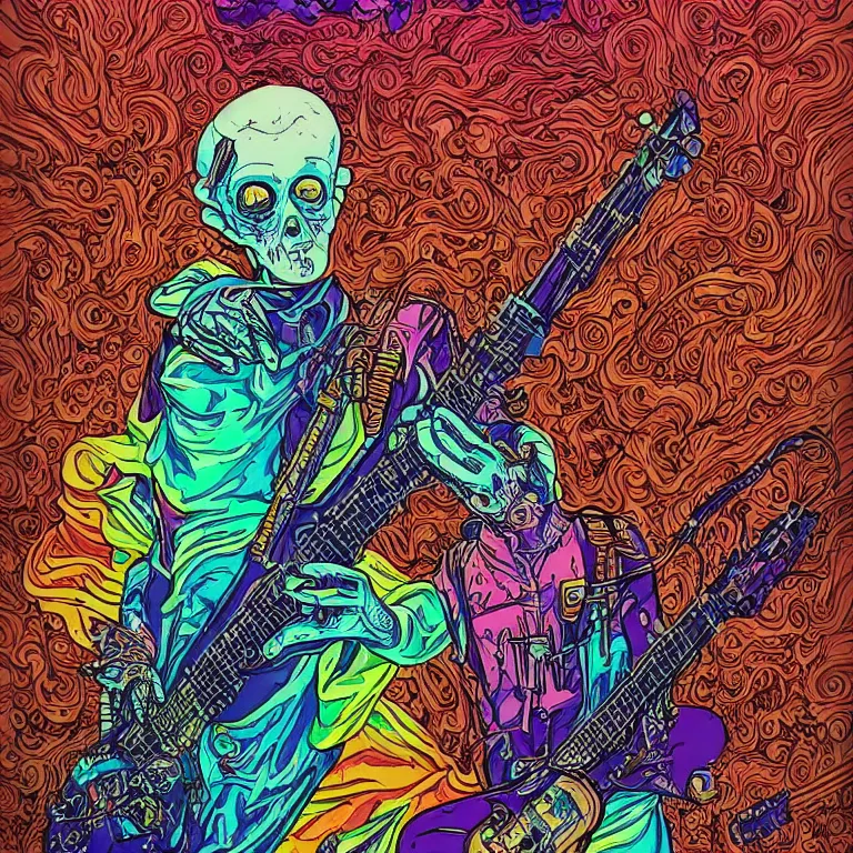Image similar to beautiful colorful hyperrealist highly detailed psychedelic music poster'zombie ghostbuster ', psychedelic art nouveau, beautiful high contrast colored wood engraving, moebius comic style, shocking detail trending on artstation 8 k