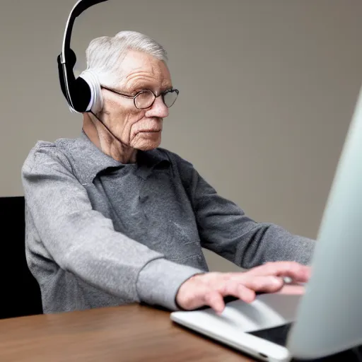 Image similar to A colored colorized real screenshot of Jerma985 as an elderly guy streaming on his computer while wearing headphones, taken in the early 2020s, taken on a 2010s Camera, realistic, hyperrealistic, very realistic, very very realistic, highly detailed, very detailed, extremely detailed, detailed, digital art, trending on artstation, headshot and bodyshot, detailed face, very detailed face, very detailed face, real, real world, in real life, realism, HD Quality, 8k resolution, intricate details, colorized photograph, colorized photon, body and headshot, body and head in view