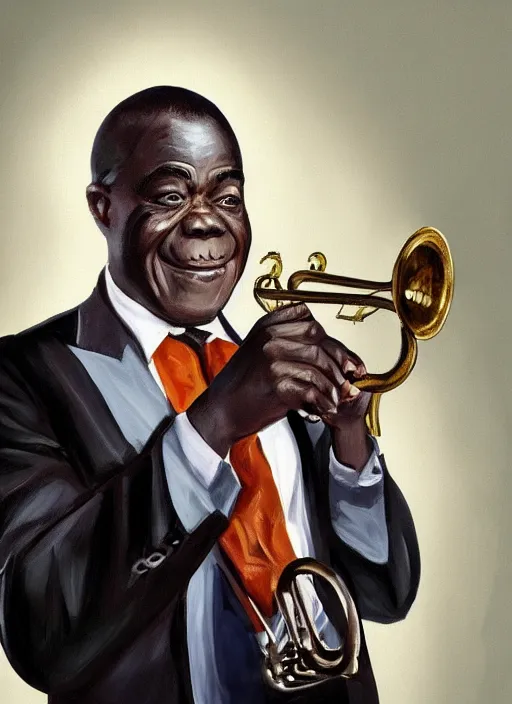 Image similar to a portrait of louis armstrong holding a white handkerchief, by julia condon, dramatic lighting, highly detailed digital painting