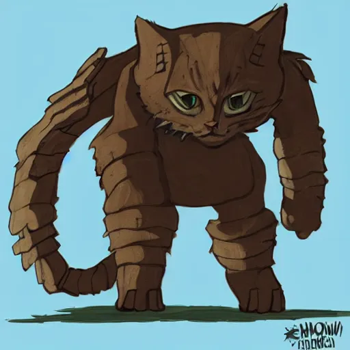 Prompt: cat redesigned by shadow of the colossus boss style