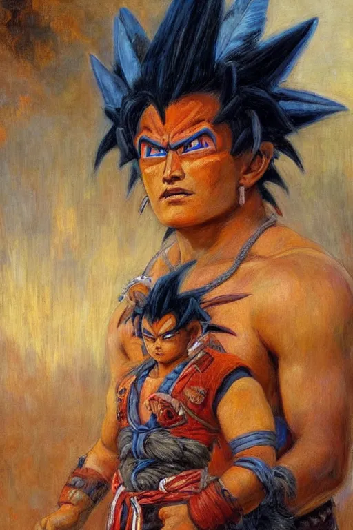 Image similar to portrait of an indigenous saiyan on their home planet. realistic portrait. art by gaston bussiere.