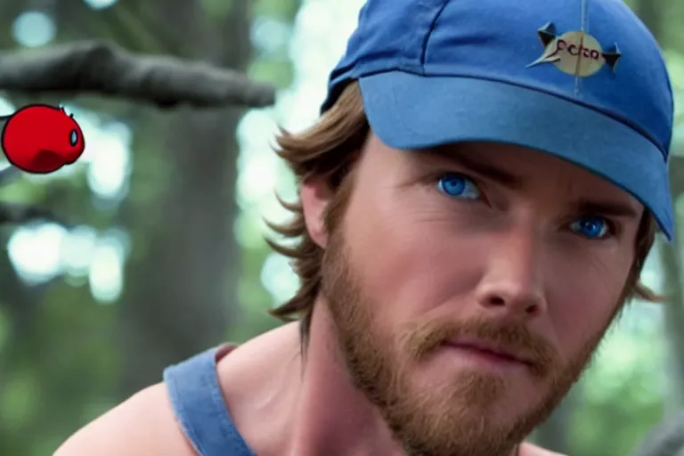 Prompt: live action film still of christ pratt as ash ketchum in the new sci - fi movie