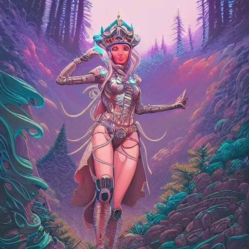 Image similar to ethereal cybernetic princess in the mountains, extremely detailed, sharp focus, wide view, full body shot, smooth, digital illustration, by lisa perrin!!!!, dan mumford, james jean, by rossdraws, frank franzzeta, sakimichan