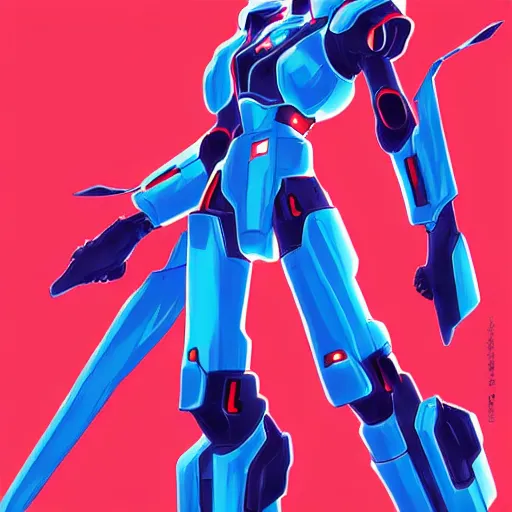 Image similar to digital anime art, cute mech girl wearing a red mech suit. blue eyes. wlop, rossdraws, sakimimichan