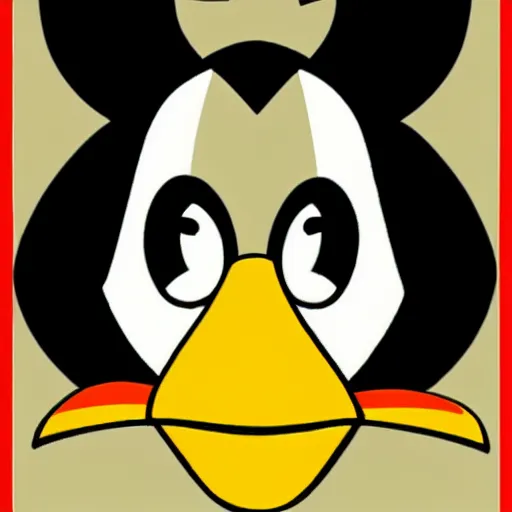 Image similar to daffy duck disney character, symmetrical portrait, duck face, duck bill, disney cartoon portrait