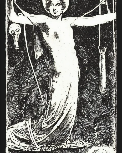 Prompt: a print of the magician tarot card by max klinger