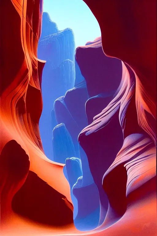 Prompt: antelope canyon paining by hollis porter and bruce pennington, cinematic matte painting, 8 k, dark color palate