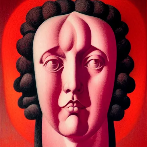 Image similar to surreal red and pink conceptual figurative post - morden monumental dynamic portrait by magritte and hogarth, inspired by william blake and gaugin, illusion surreal art, highly conceptual figurative art, intricate detailed illustration, controversial poster art, polish poster art, geometrical drawings, no blur