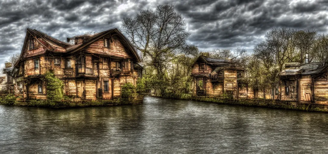 Prompt: house, river, steampunk, 8k, realistic, high definition, 10 bit colour, hdr