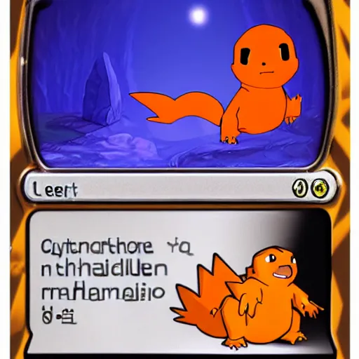 Prompt: cybertronic metallic Charmander, in a cave