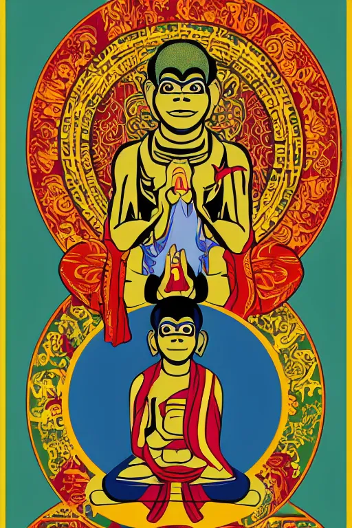 Image similar to a vector based illustration about a monkey Buddhist in the style of pop art, no gradients