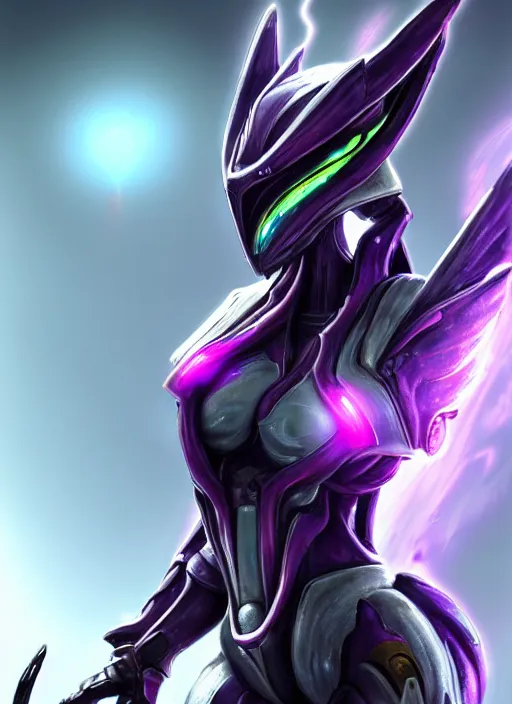 Image similar to cinematic close shot, galactic sized proportional stunning beautiful hot female warframe, sleek mecha goddess dragon head, metal ears, led purple eyes, smooth fuschia skin, smooth silver armor, floating in space, holding a galaxy, epic proportions, epic size, epic detail, furry art, dragon art, giantess art, warframe fanart, furaffinity, octane