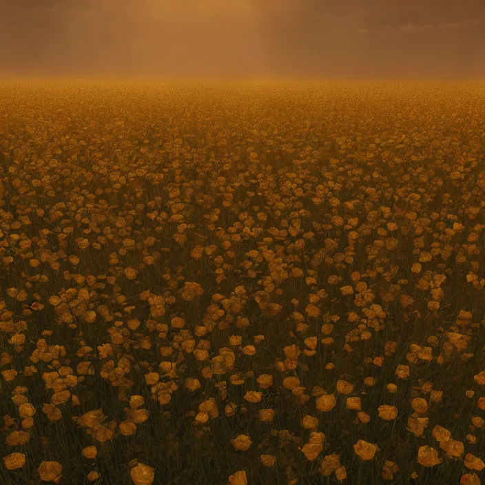 Image similar to field of golden rose, au naturel, hyper detailed, digital art, trending in artstation, cinematic lighting, studio quality, smooth render, unreal engine 5 rendered, octane rendered