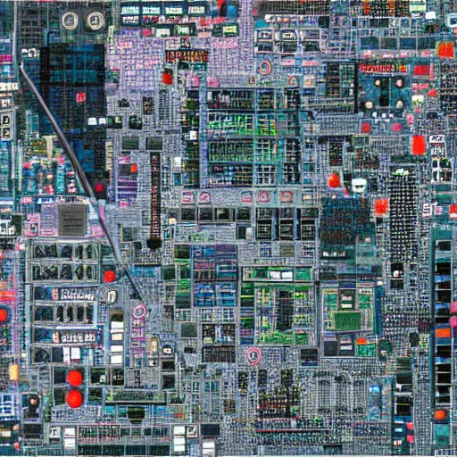 Prompt: Tokyo city in the style of a computer motherboard, highly detailed