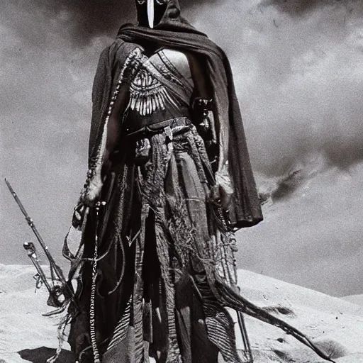 Image similar to amazing detailed awesome movie still of a sand wraith dressed as a tuareg