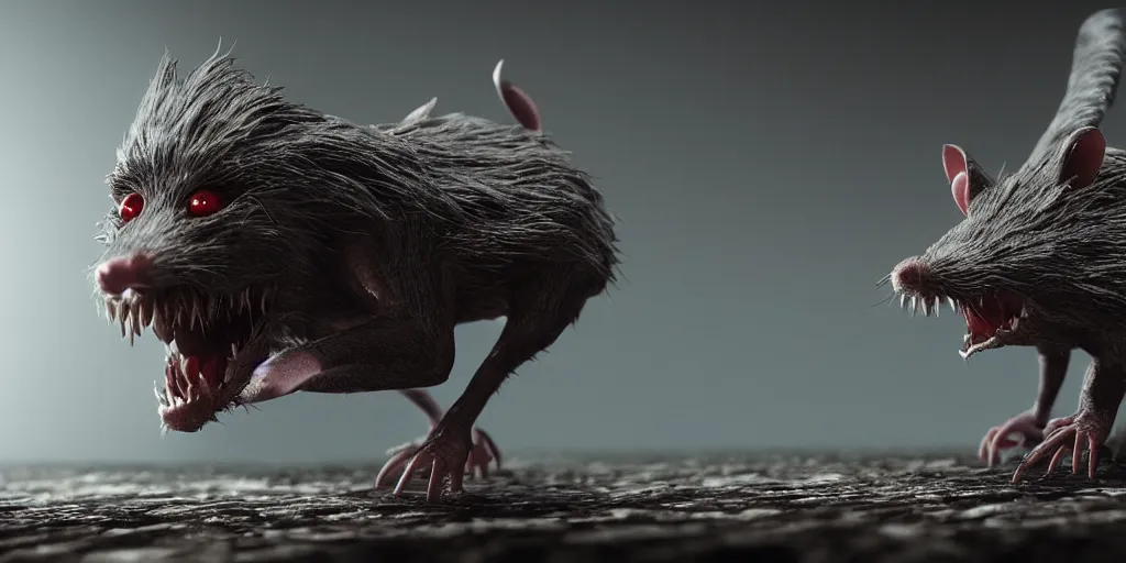 Image similar to a highly detailed photographic render of a rat man creature, horror sci-fi, horror, dark fantasy, beautifully lit, ray traced, octane 3D render, octane render, unreal engine