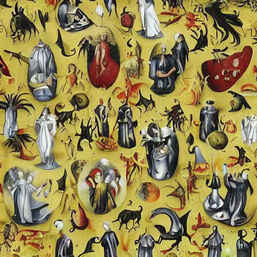 Image similar to the garden of earthly delights by remedios varo, seamless pattern