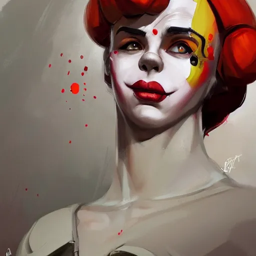 Prompt: portrait of beautiful clown girl in team fortress 2 style, tragic, military art, concept art, fantasy, hd shot, digital portrait, beautiful, artstation, comic style, by artgerm, guy denning, jakub rozalski, magali villeneuve and charlie bowater