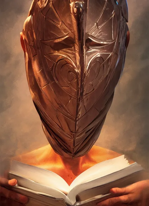 Prompt: Magic Floating Thespian Mask reading a book, bodyless, theater mask, mask only, Ivan Aivakovsky, Boris Vallejo, epic fantasy character art, D&D Concept Art, Realistic, Regal, Refined, extremely detailed, Detailed Digital Art, Oil Paining, Exquisite detail, post-processing, masterpiece, Cinematic Lighting, Unreal Engine, 8k, HD, Stanley Artgerm Lau, WLOP, Rossdraws, Frank Frazetta, Andrei Riabovitchev, Marc Simonetti, trending on artstation, flawless