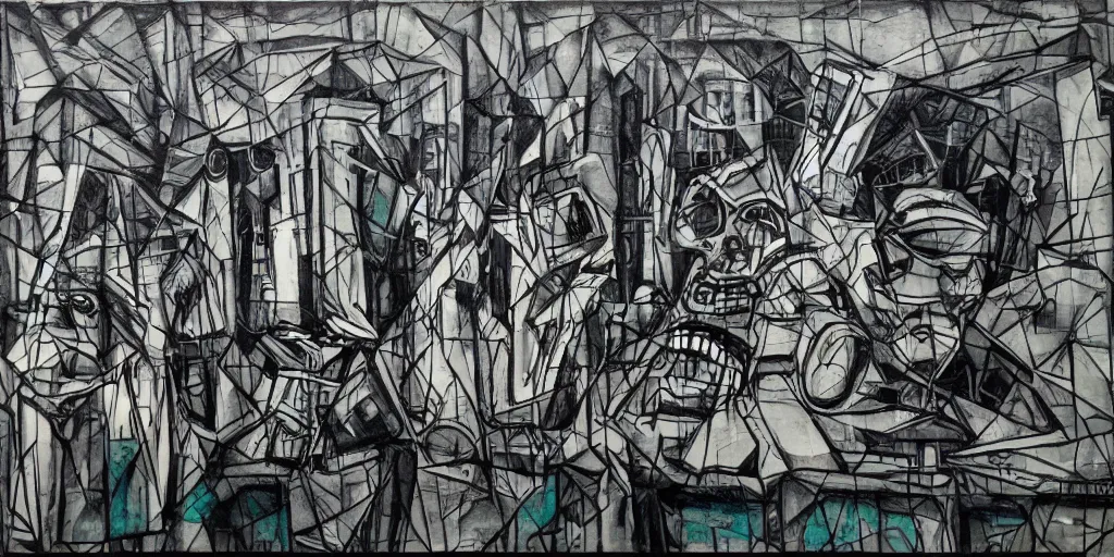 Image similar to berghain by pablo picaso, detailed