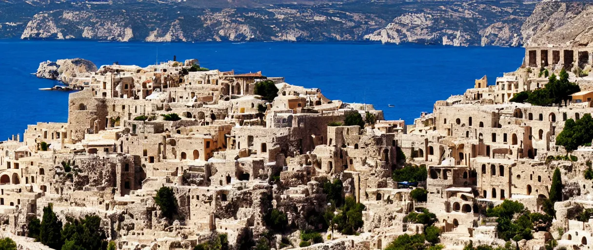 Image similar to ancient mediterranean city, white cliff