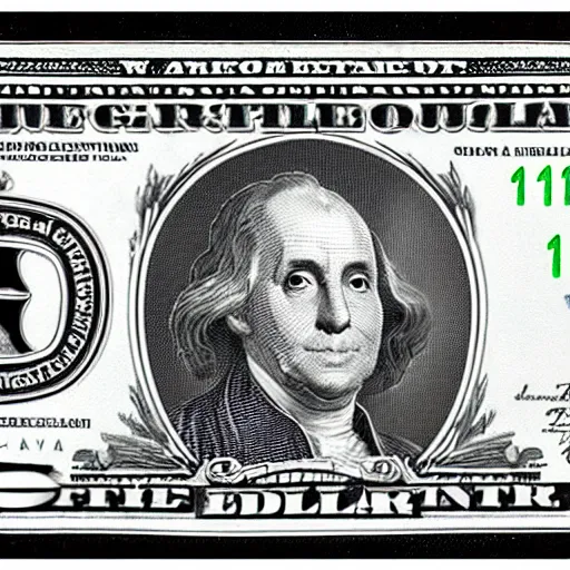 Prompt: an alien on a american 1 dollar bill