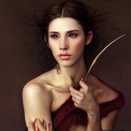 Prompt: of a beautiful brunette women intricate skin, fur, silicone cover, elegant, peaceful, full body, hyper realistic, extremely detailed, dnd character art portrait, fantasy art, intricate fantasy painting, dramatic lighting, vivid colors, deviant art, artstation, by edgar maxence and caravaggio and michael whelan and delacroix