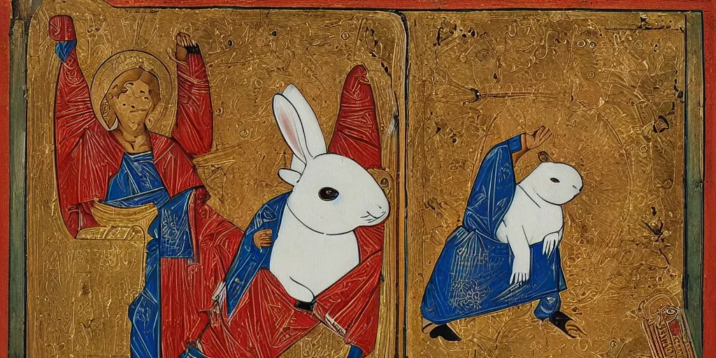 Image similar to russian iconography of a white rabbit