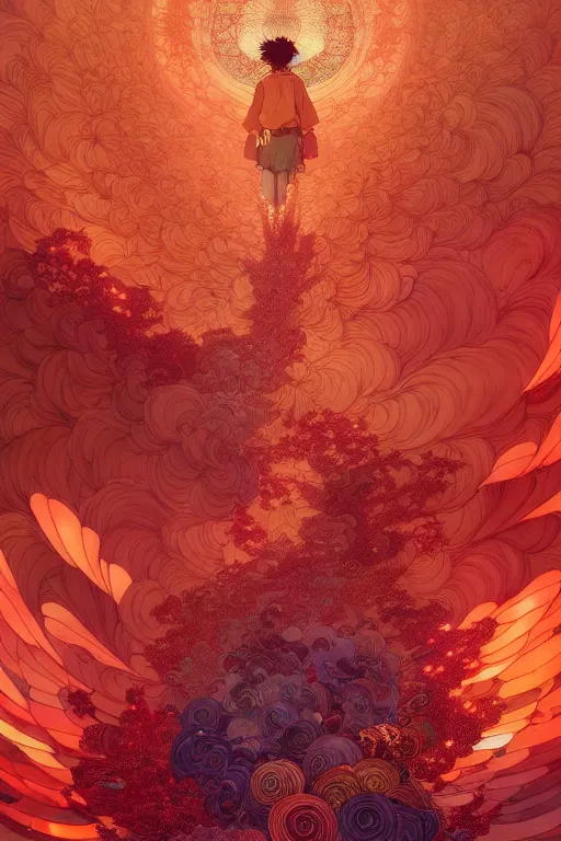 Image similar to a beautiful hyperdetailed character design 4 k wallpaper illustration of a huge reddish phoenix, victo ngai style, from china, style of studio ghibli, makoto shinkai, raphael lacoste, louis comfort tiffany, denoise, deblurring, artgerm, xision, james jean, ross tran, chinese style