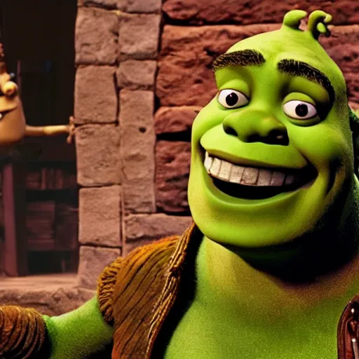 Image similar to a still of shrek in wallace and gromit, clay 4 k