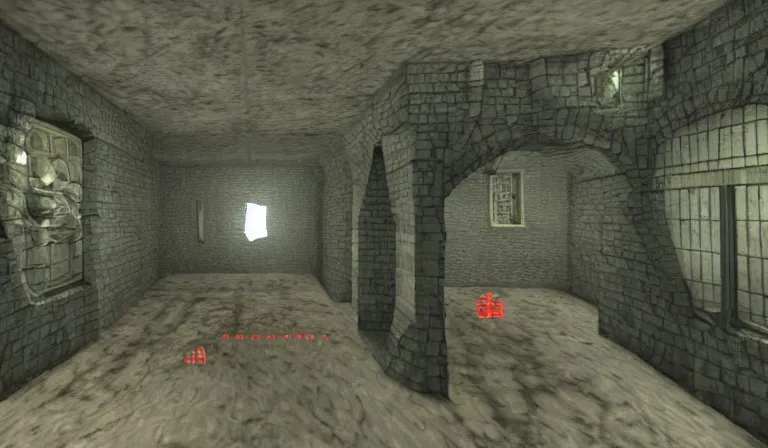 Prompt: Dungeon crawler with UI, 2DCG, 3D environment!!!!!!, first-person!!!!!! POV, PS1 game, by Hieronymous Bosch!!!!!