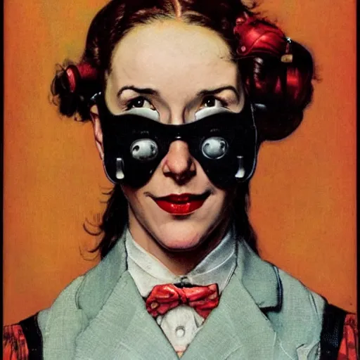 Image similar to portrait of a dapper cyberpunk woman so happy that her face hurts, by norman rockwell