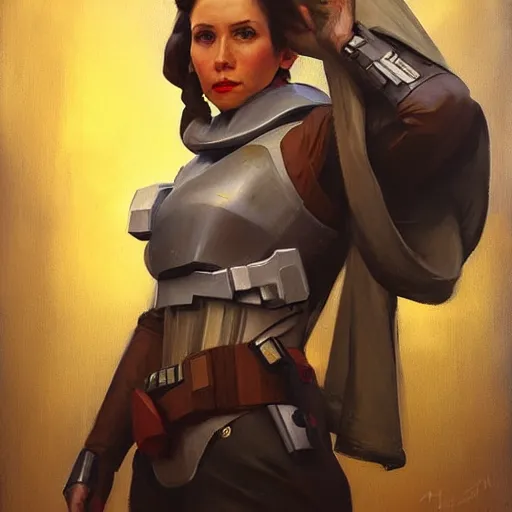 Image similar to greg manchess portrait painting of partially armored leia organa as overwatch character, medium shot, asymmetrical, profile picture, organic painting, sunny day, matte painting, bold shapes, hard edges, street art, trending on artstation, by huang guangjian and gil elvgren and sachin teng