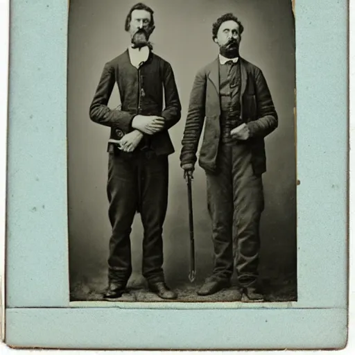 Image similar to tintype photo of rick and morty, 1 8 8 0 s