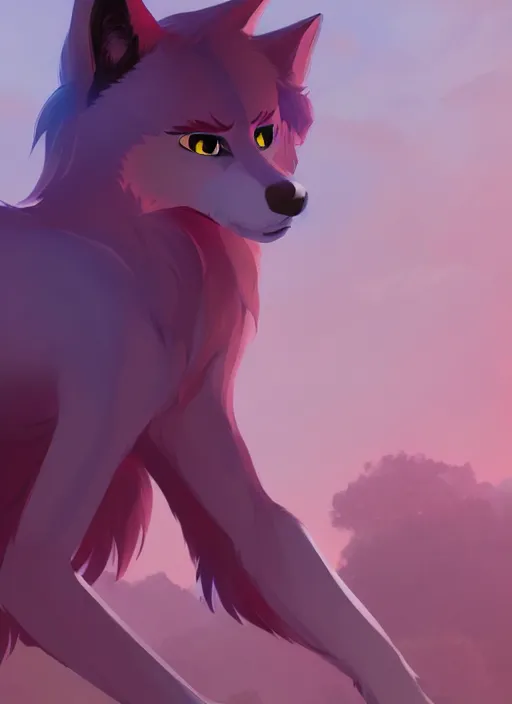 Prompt: anthro wolf fursona, a full body portrait of a the sellsword marissa bell, short red hair, fantasy, makoto shinkai, james gilleard, very detailed, matte, gaussian blur