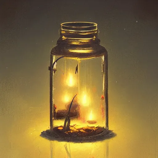 Prompt: Fireflies in a jar, Greg Rutkowski