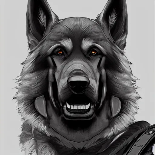Image similar to portrait of a humanoid german shepherd beast - man in military style, highly detailed portrait, digital painting, artstation, concept art, smooth, sharp foccus ilustration, artstation hq