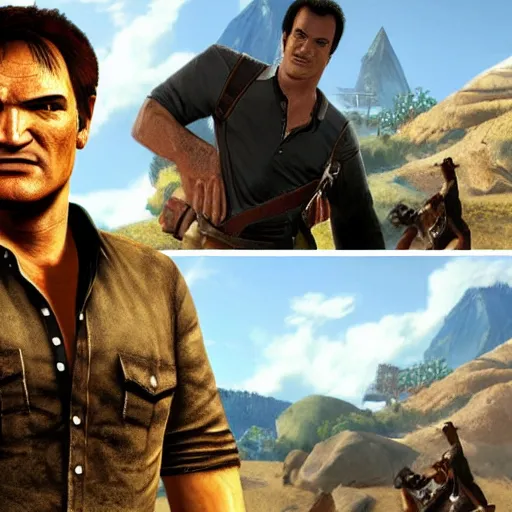 Image similar to quentin tarantino in the video game uncharted
