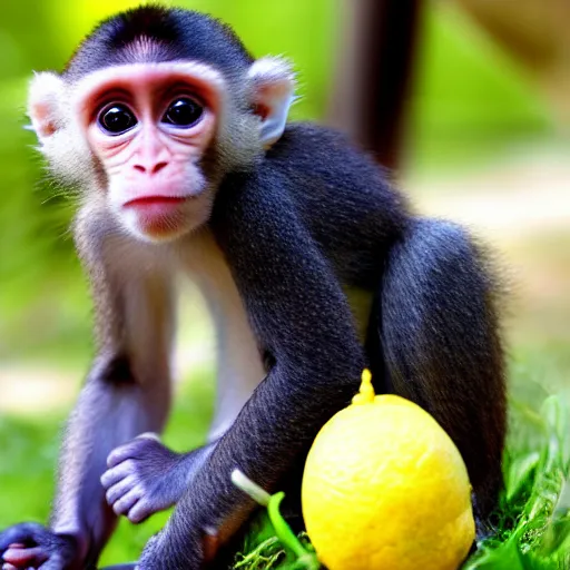 Image similar to baby monkey drinking lemonade, 4k, 8k, realistic, cute,