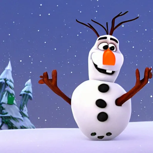 Prompt: olaf from frozen with a cucumber as a nose disney pixar animated