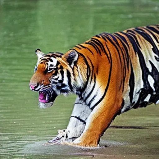 Image similar to a hybrid between a crocodile and tiger