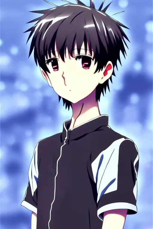 Image similar to anime art full body portrait character concept art, anime key visual of shinji ikari, finely detailed perfect face delicate features directed gaze, trending on pixiv fanbox, evangelion, extremely high quality artwork